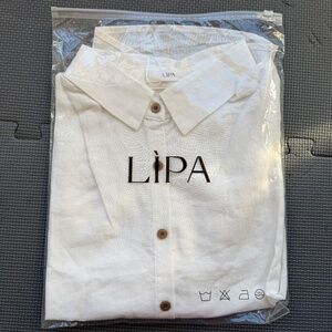 LIPA Linen-Blend Short-Sleeve Button-Up Shirt